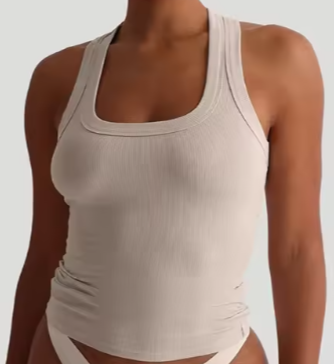 Beige Square neck racer back Tank Top